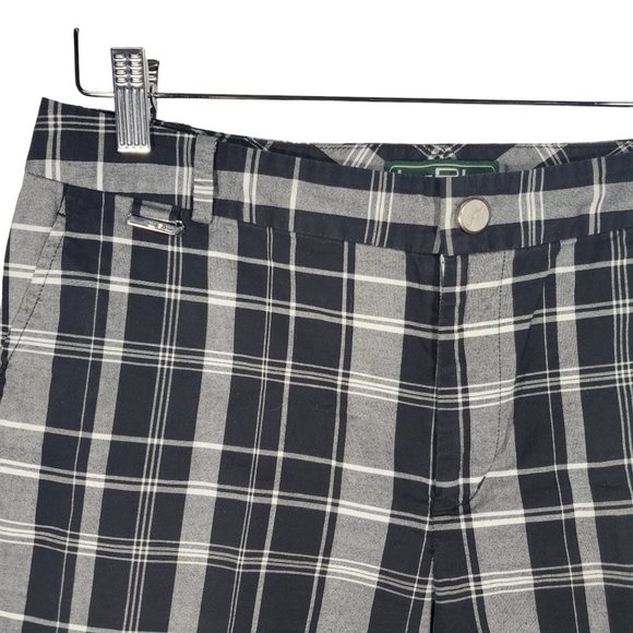 LRL Lauren Active Bermuda Shorts Plaid Golf Academia Grunge Punk Flat-Front - Picture 2 of 5